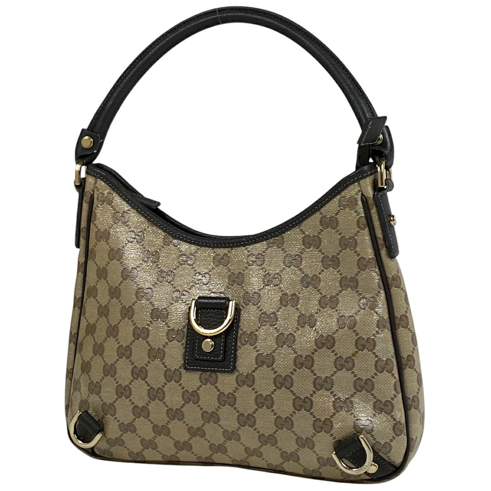 Gucci GG Crystal Shoulder Bag Hobo Handbag Abbey Canvas Brown